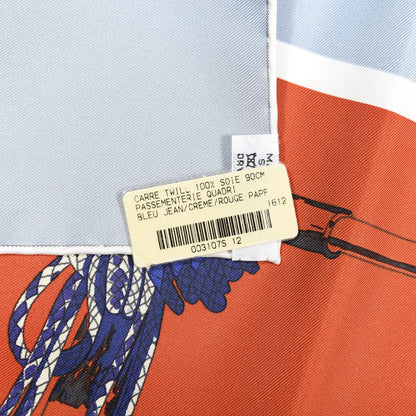 Hermes Silk Passementerie Quadri Scarf 90 Bleu Jean Creme Rouge 3 of 3