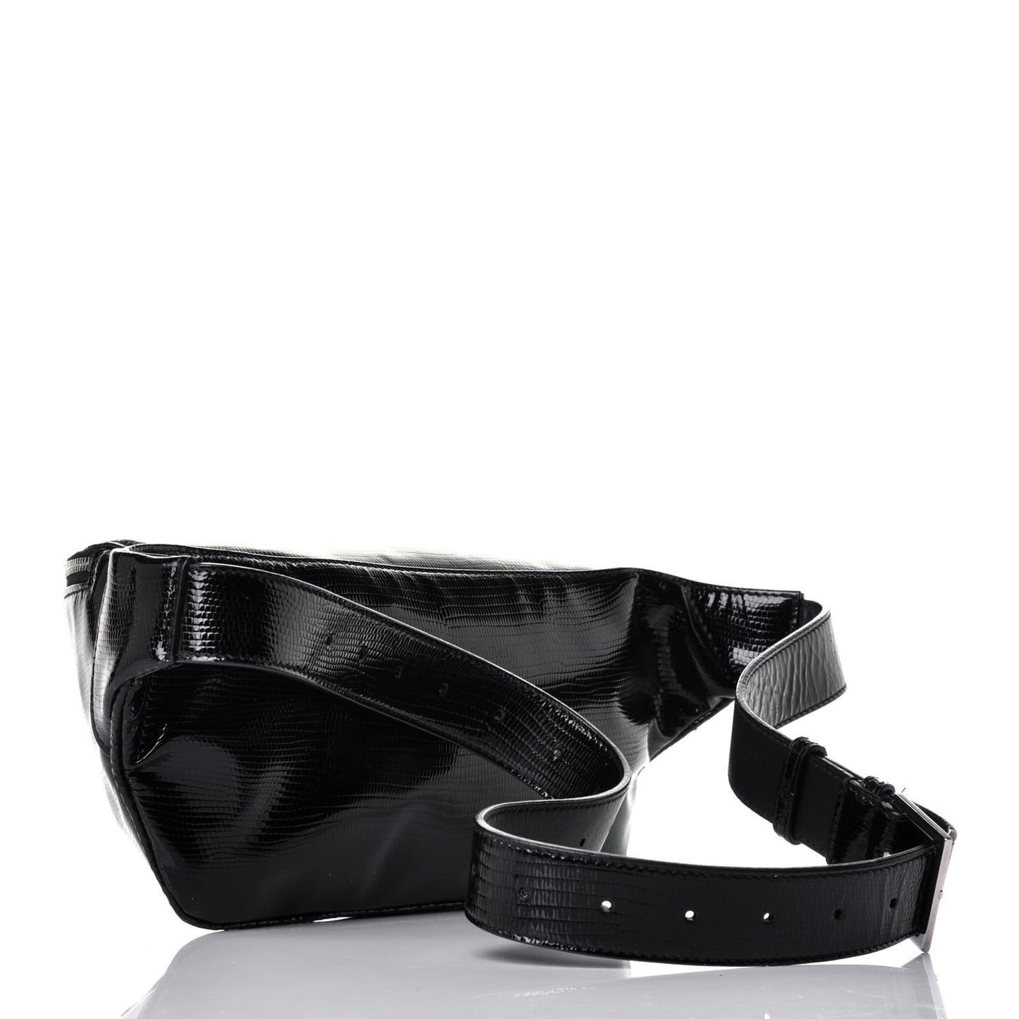 Lizard Embossed Calfskin Belt Bag Black