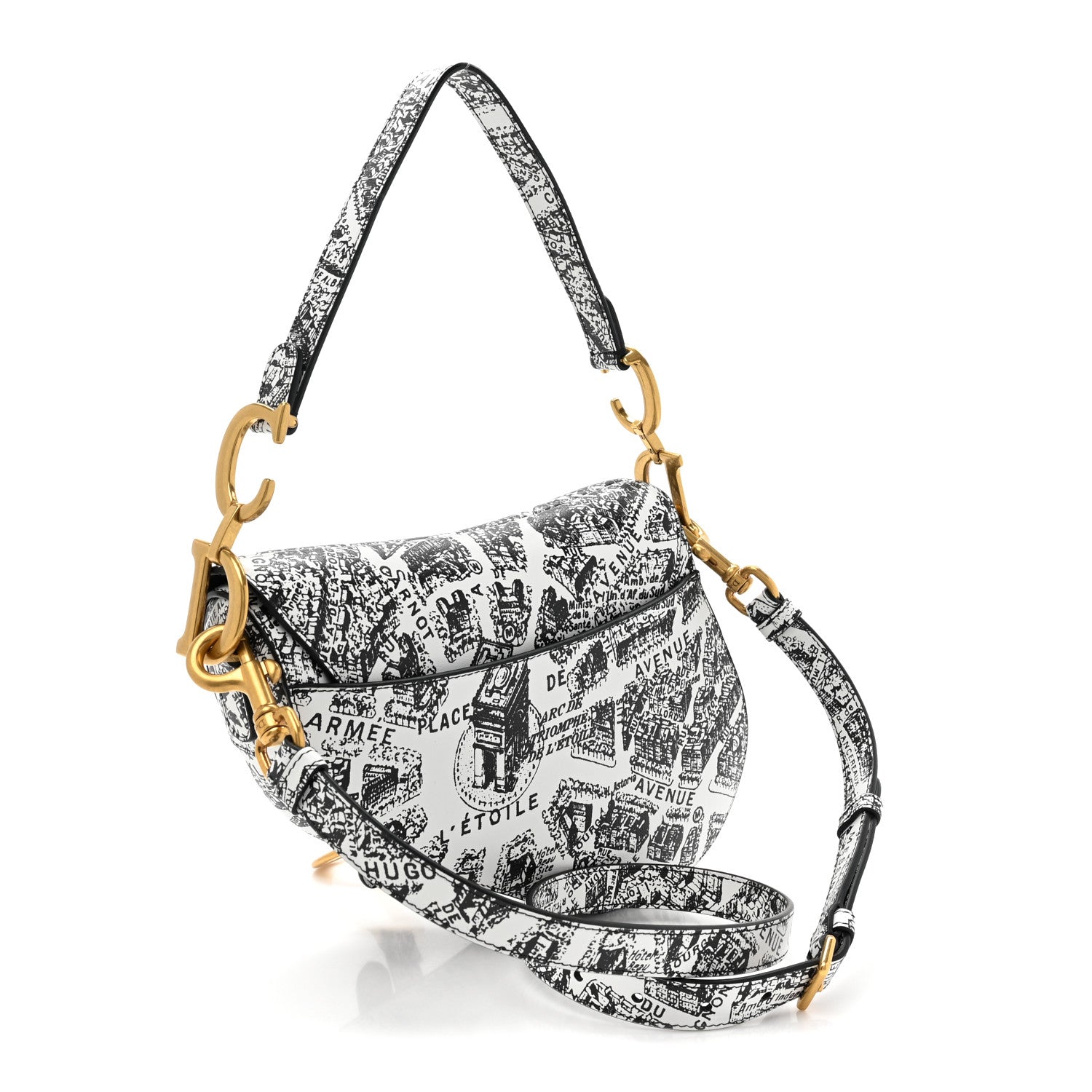 Christian Dior Calfskin Plan De Paris Printed Saddle Bag With Strap White Black 2 of 9