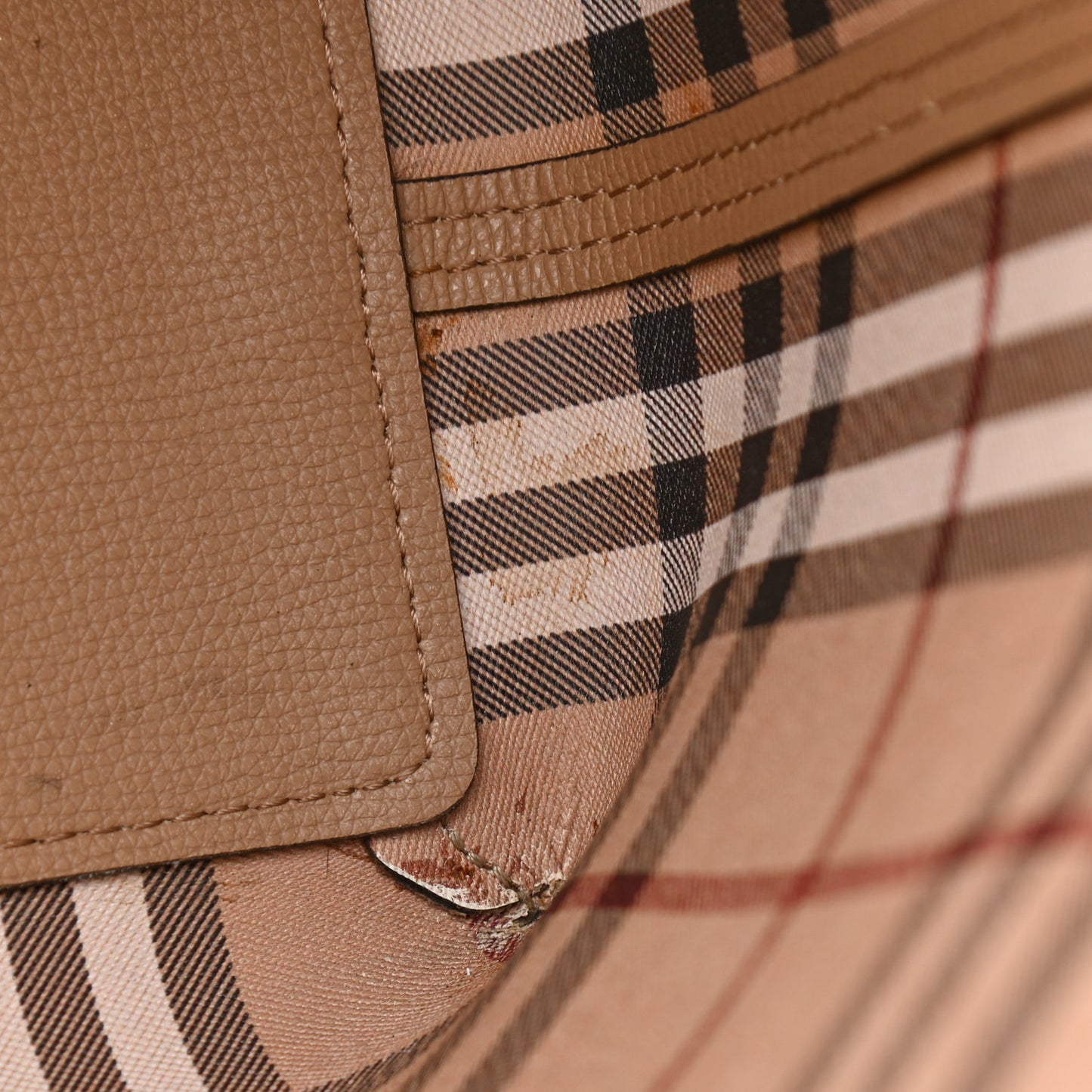 Grainy Calfskin Haymarket Check Medium Reversible Tote Camel