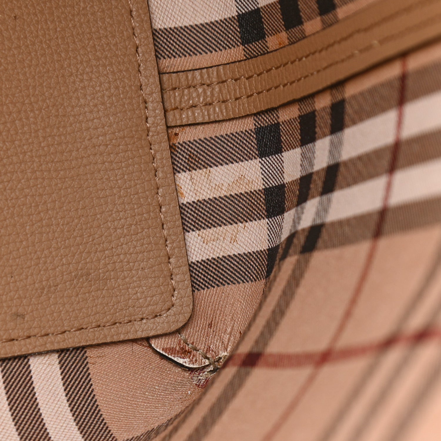 Burberry Grainy Calfskin Haymarket Check Medium Reversible Tote Camel 10 of 14