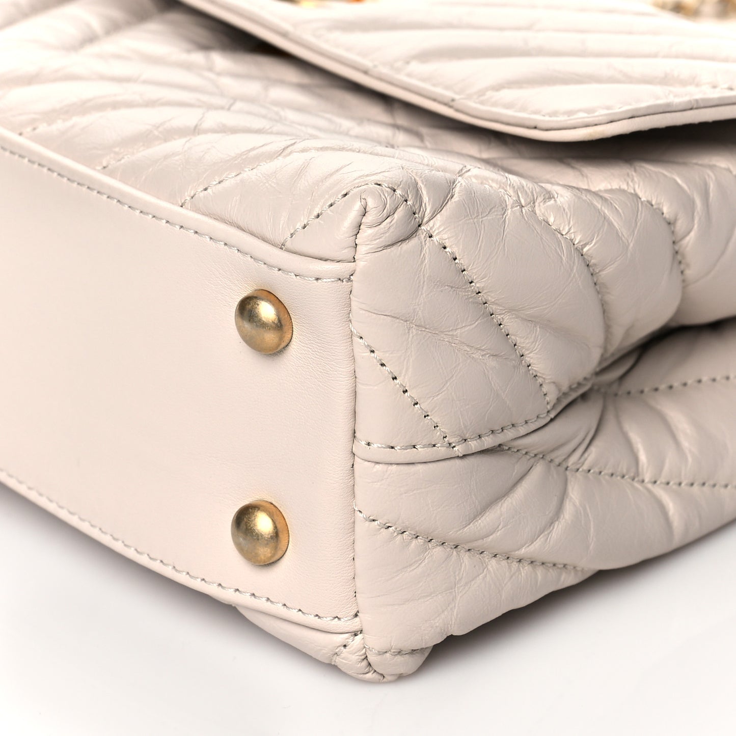 Aged Calfskin Chevron Quilted Mini Coco Handle Flap Ivory