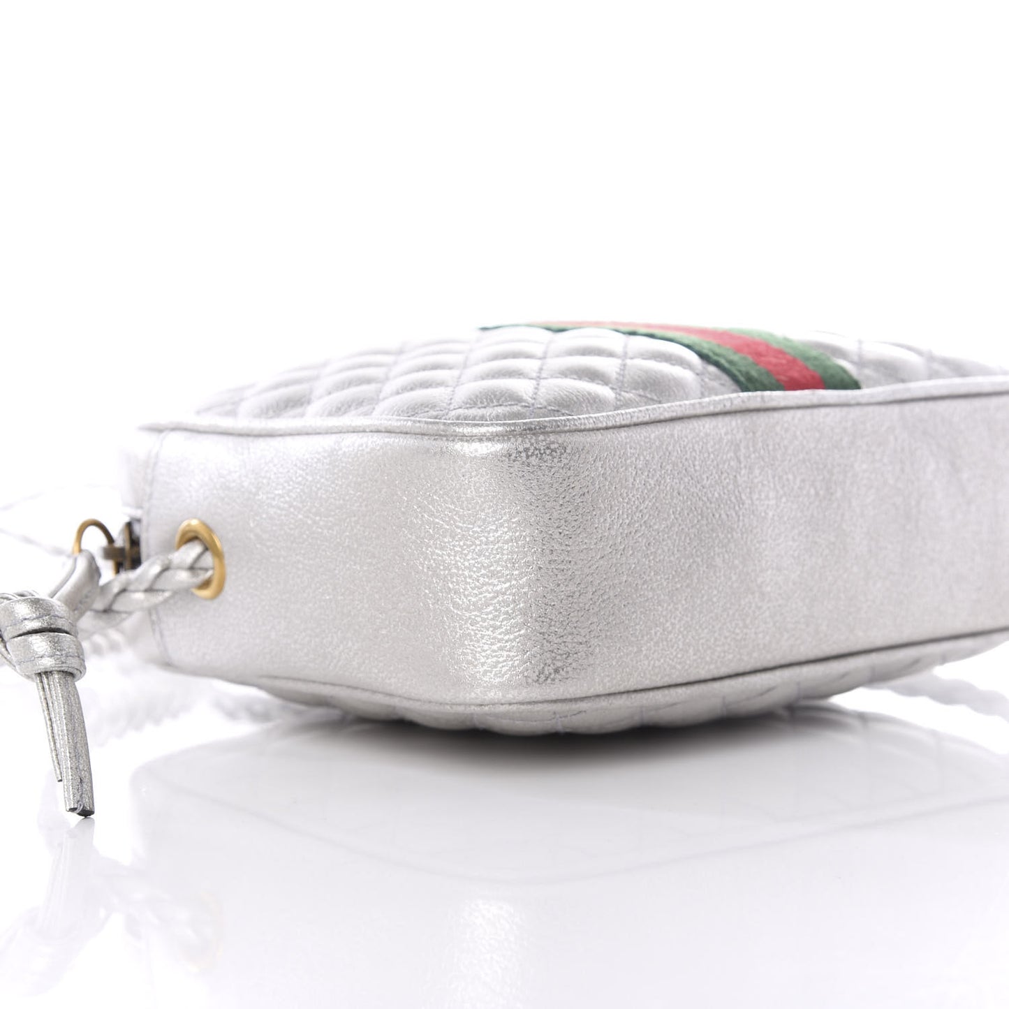 Laminated Nappa Web Trapuntata Mini GG Shoulder Bag Argento