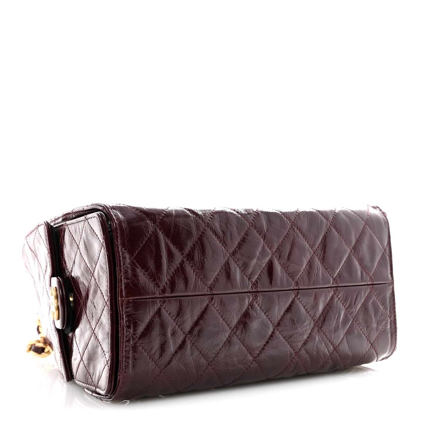 Shiny Crumpled Calfskin Quilted Small Chanel 25 Handbag Burgundy