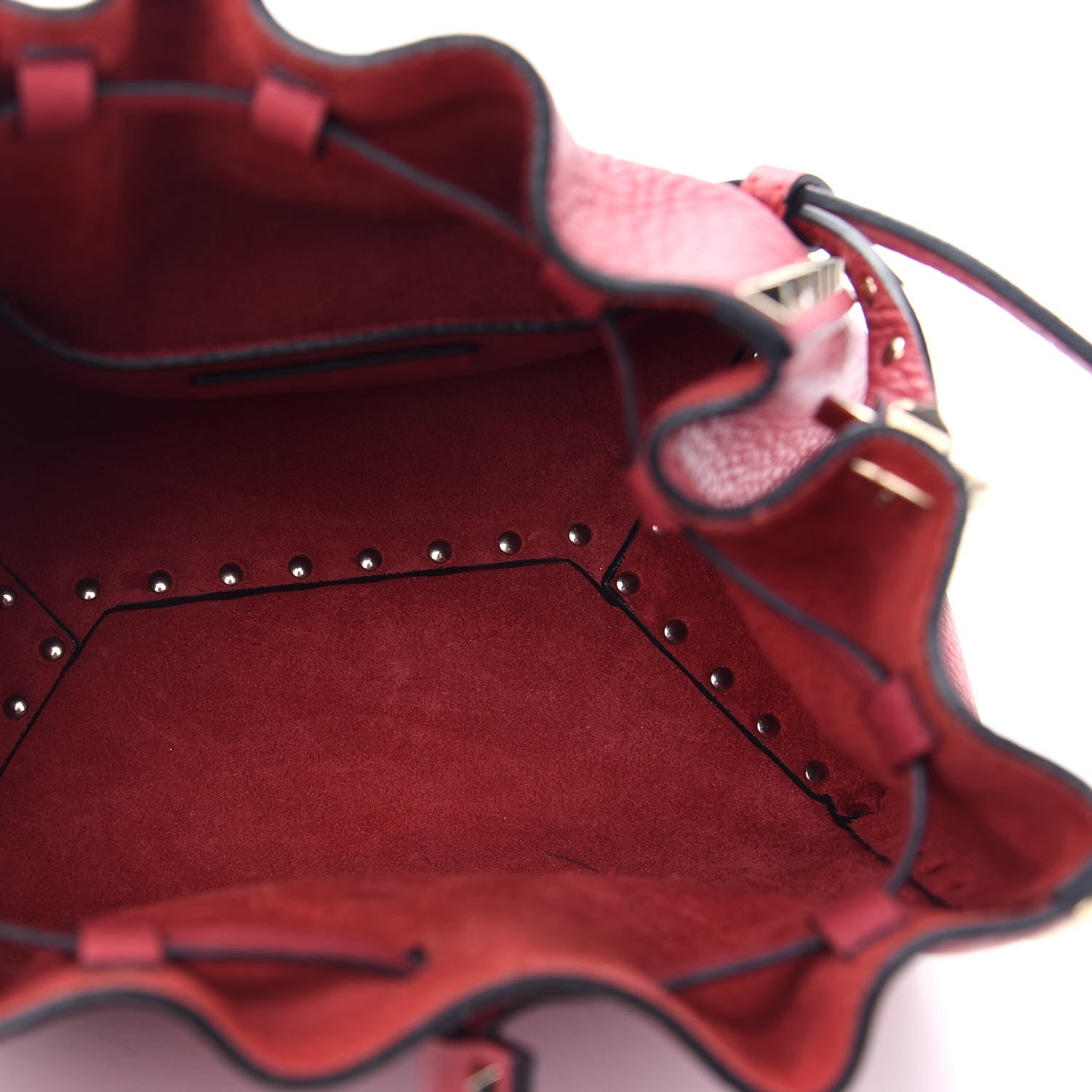 Valentino Garavani Grained Calfskin Rockstud Bucket Bag Red 9 of 16