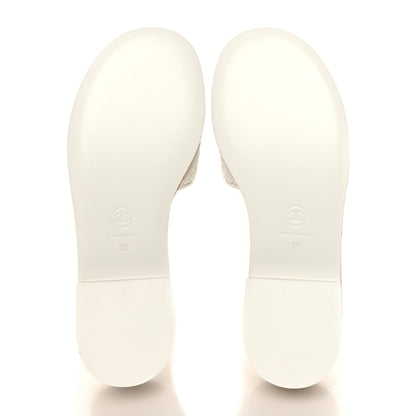 Chanel Tweed Cork CC Chain Mule Sandal 38 White 5 of 9