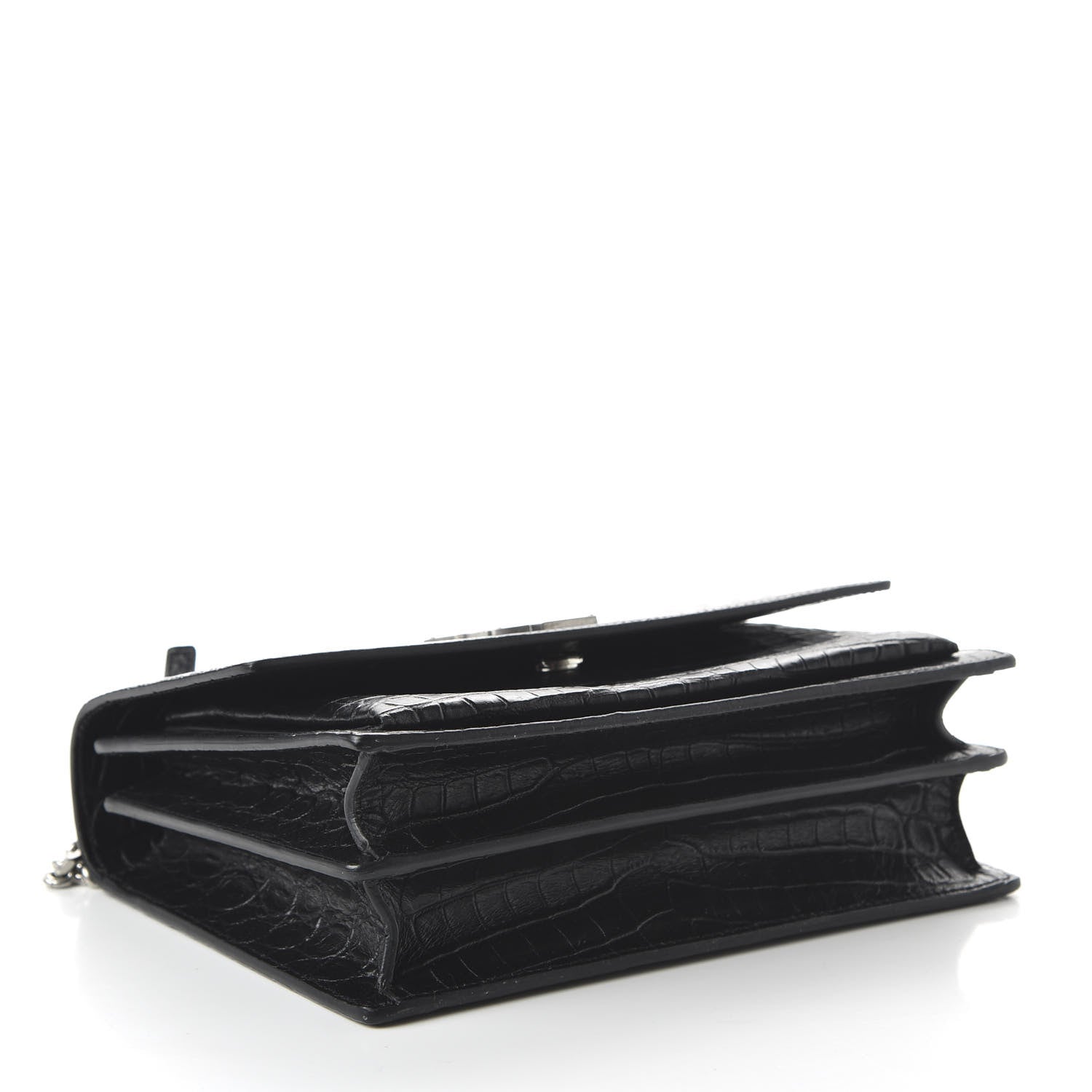 Saint Laurent Calfskin Crocodile Embossed Medium Monogram Sunset Black 4 of 9