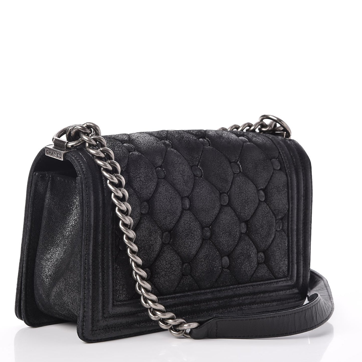 Goatskin Chesterfield Quilted Medium Celtic Boy Flap Black