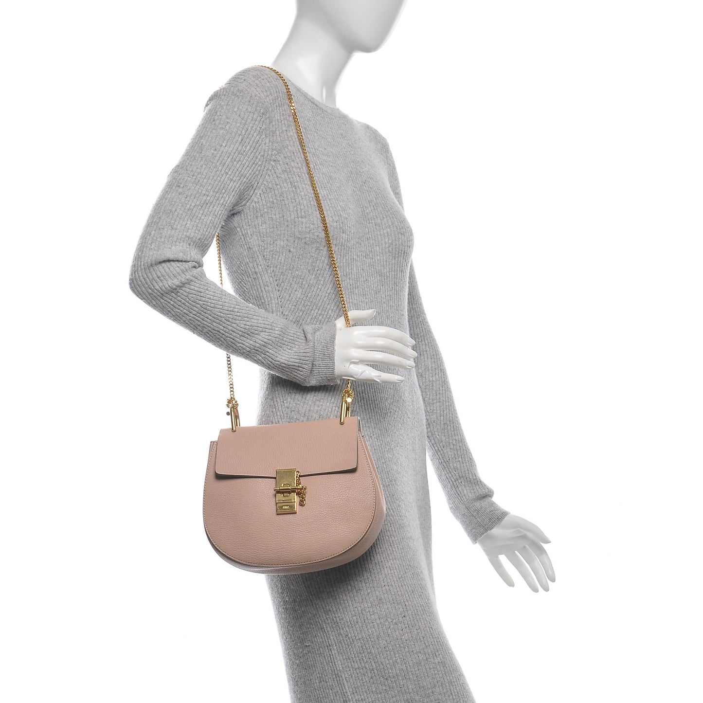 Grained Lambskin Medium Drew Shoulder Bag Cement Pink