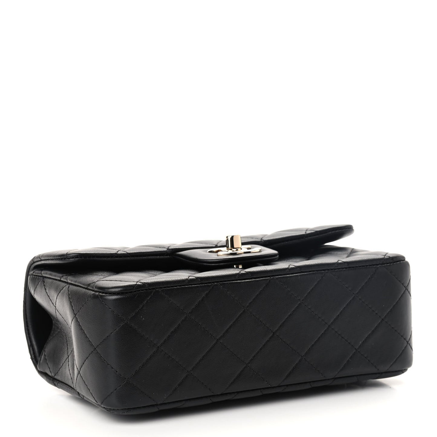 Lambskin Quilted Mini Top Handle Rectangular Flap Black