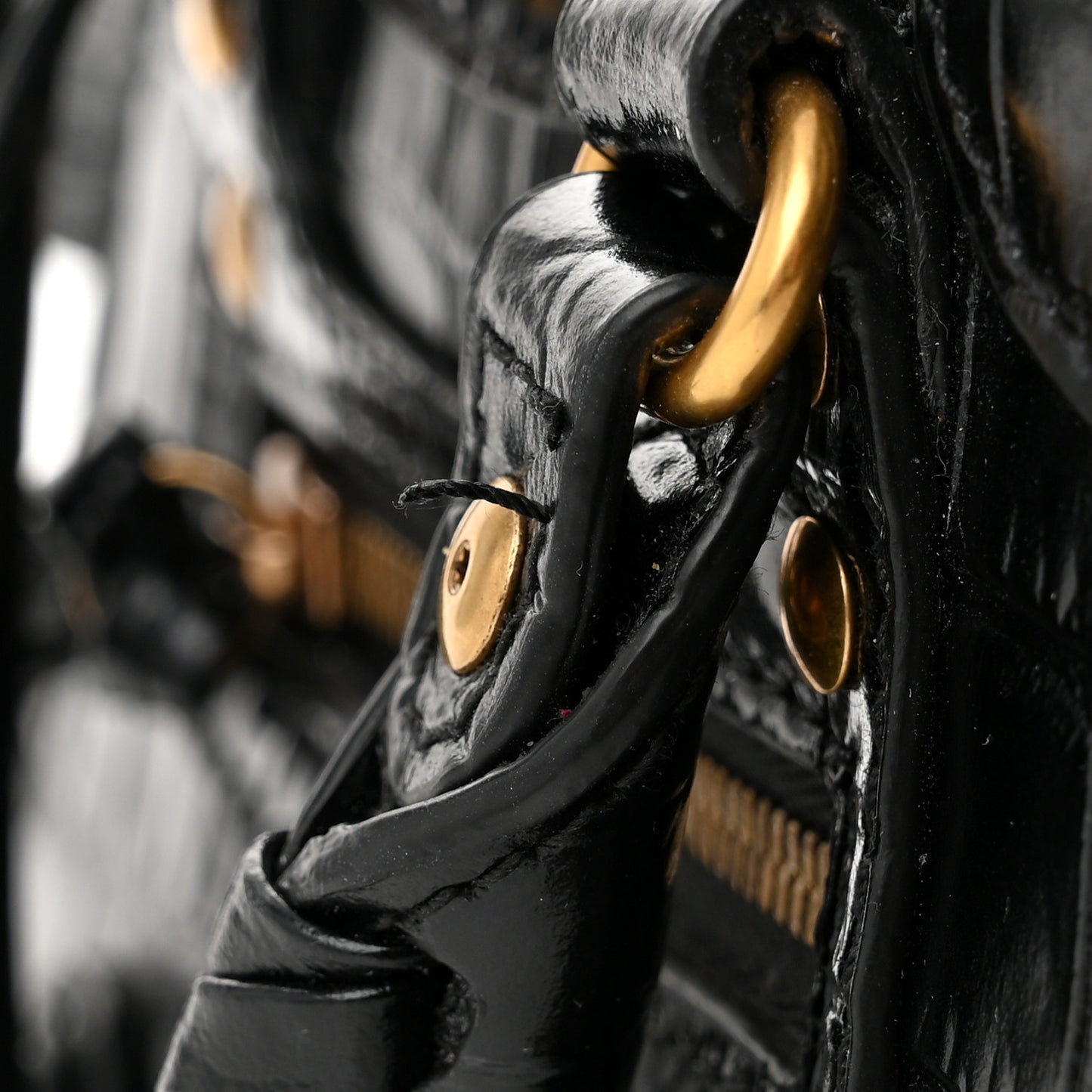 Shiny Supple Calfskin Crocodile Embossed Neo Classic Gold Hardware Nano City Crossbody Black