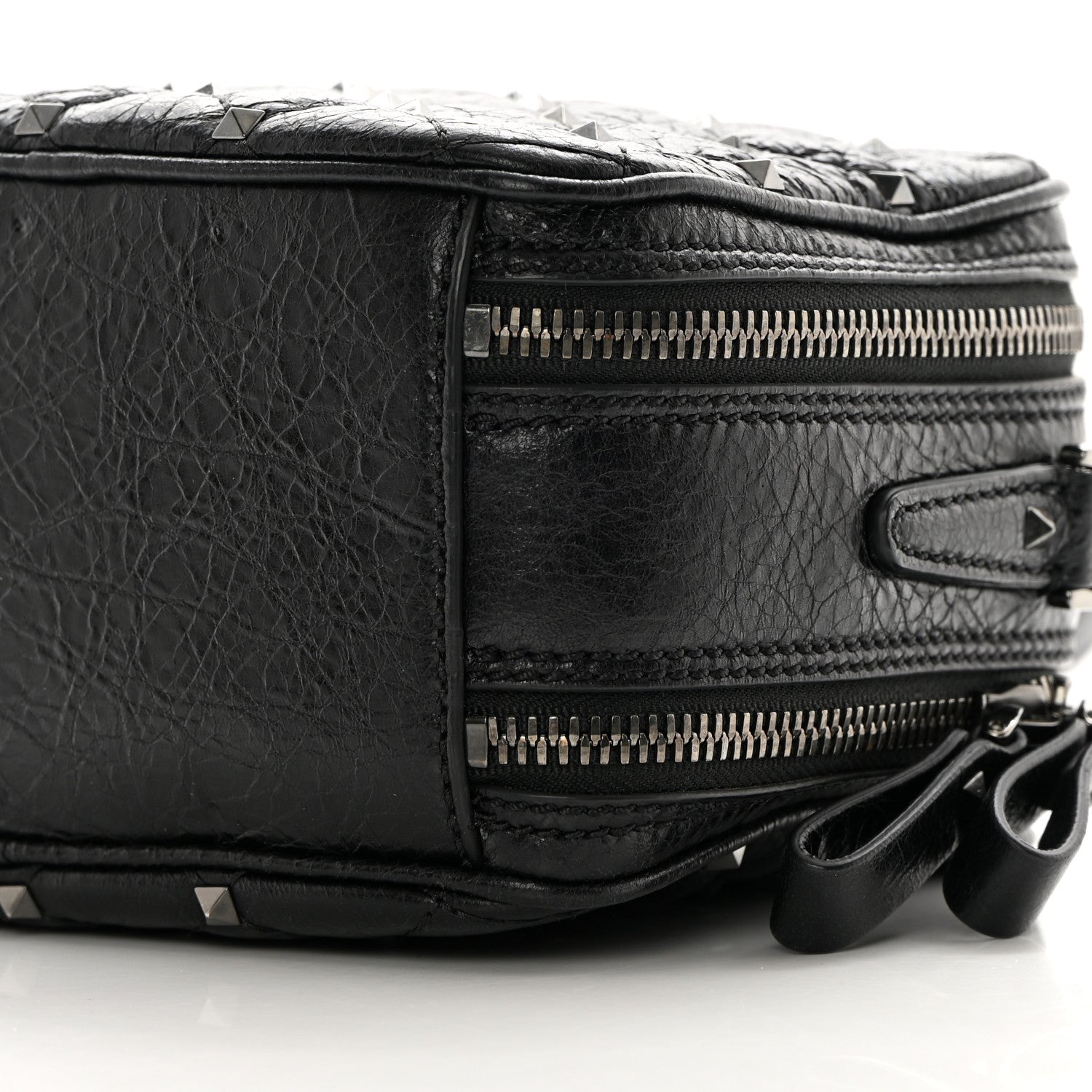 Valentino Garavani Craquele Nappa Rockstud Spike Double Zip Camera Crossbody Bag Black 10 of 13
