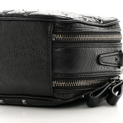 Valentino Garavani Craquele Nappa Rockstud Spike Double Zip Camera Crossbody Bag Black 10 of 13