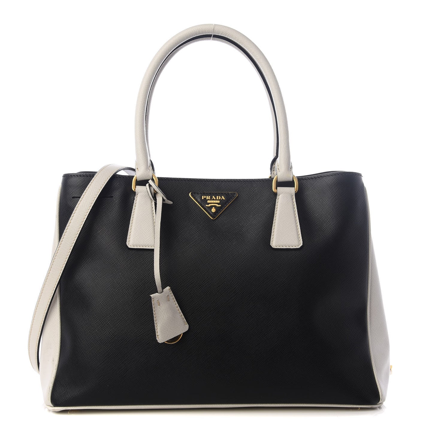 Saffiano Lux Medium Bi-Color Tote Black Talco