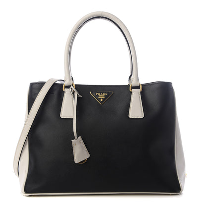 Prada Saffiano Lux Medium Bi-Color Tote Black Talco 1 of 8