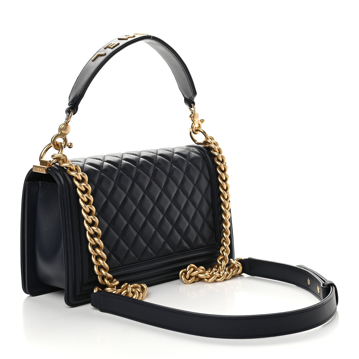 Chanel Calfskin Medium Boy Logo Top Handle Flap Navy 3 of 9
