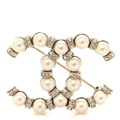 Chanel Pearl Crystal Nefertiti CC Brooch Gold 1 of 3