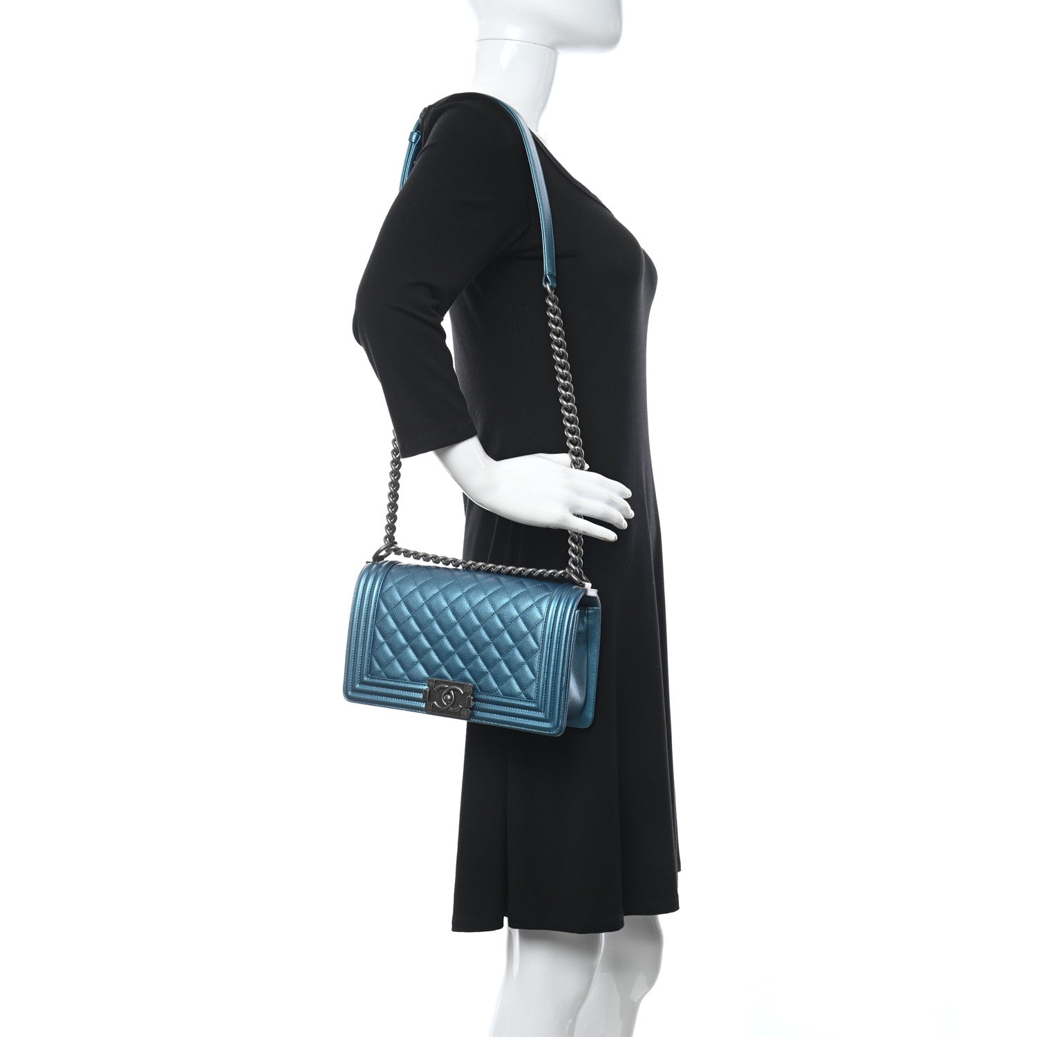 Chanel Metallic Caviar Quilted Medium Boy Flap Turquoise 2 of 10