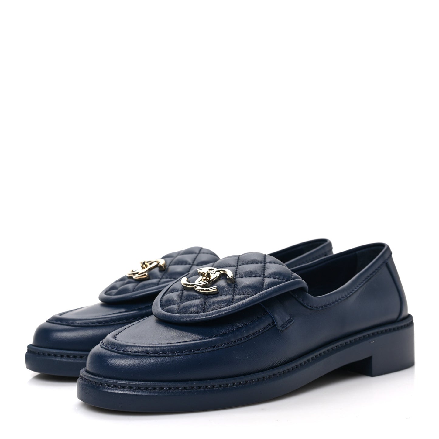 Lambskin Quilted CC Turnlock Loafers 37.5 Navy