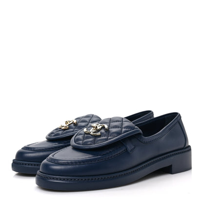 Chanel Lambskin Quilted CC Turnlock Loafers 37.5 Navy 3 of 7
