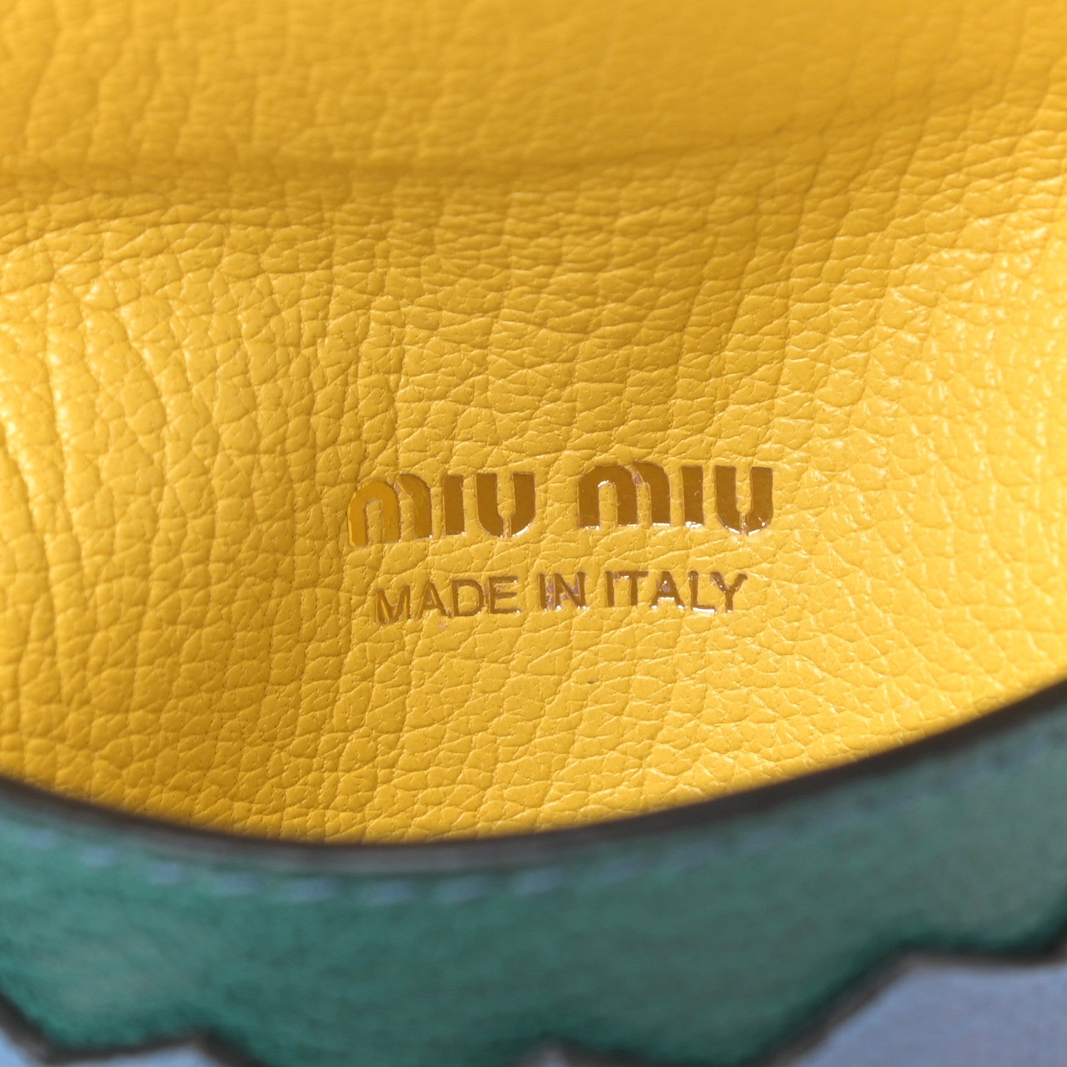 Miu Miu Goatskin Madras Bicolor Flap Wallet Limone Cielo 6 of 6
