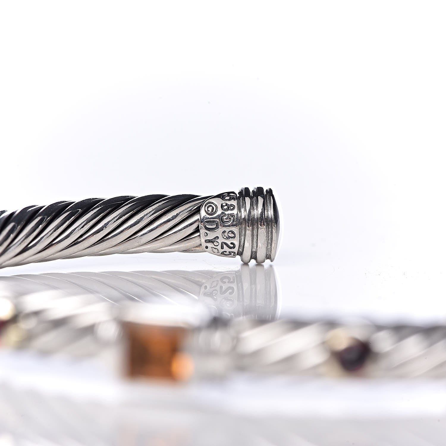 David Yurman Sterling Silver 14K Yellow Gold Citrine Rhodolite 5mm Renaissance Bracelet 4 of 5