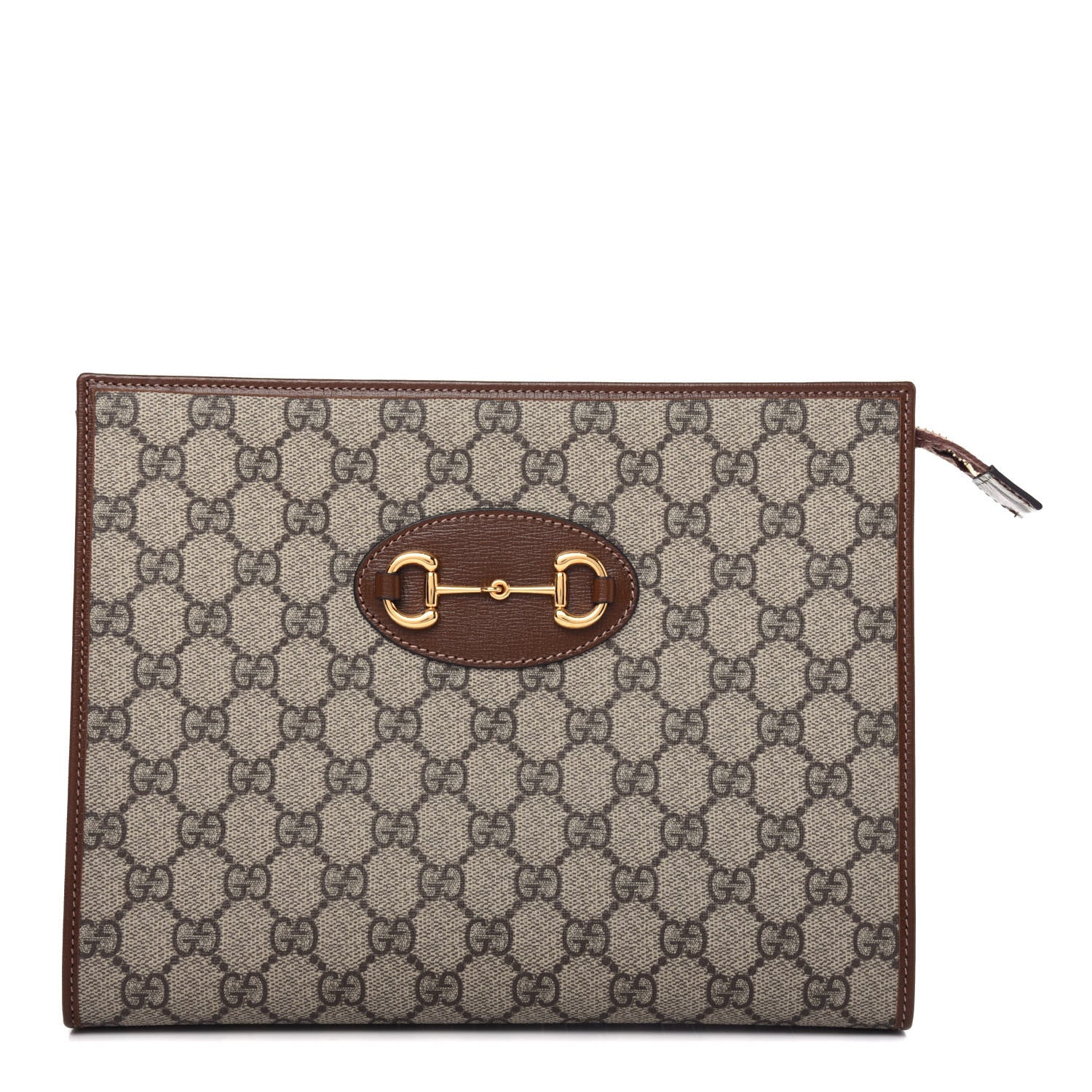 Gucci GG Supreme Monogram Horsebit 1955 Zip Pouch Beige Brown Sugar 1 of 7