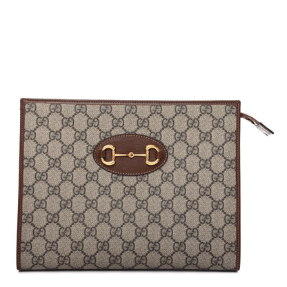 Gucci GG Supreme Monogram Horsebit 1955 Zip Pouch Beige Brown Sugar 1 of 7
