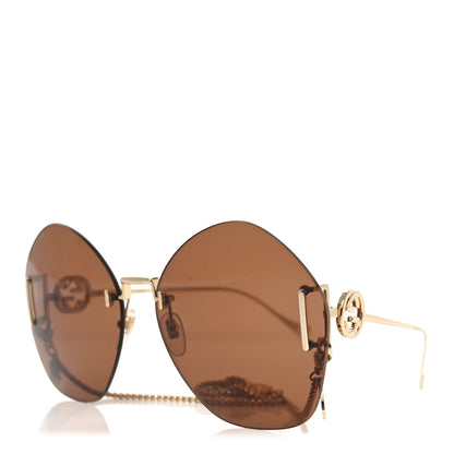 Gucci Metal Round Chain Sunglasses GG1203S Gold 1 of 7