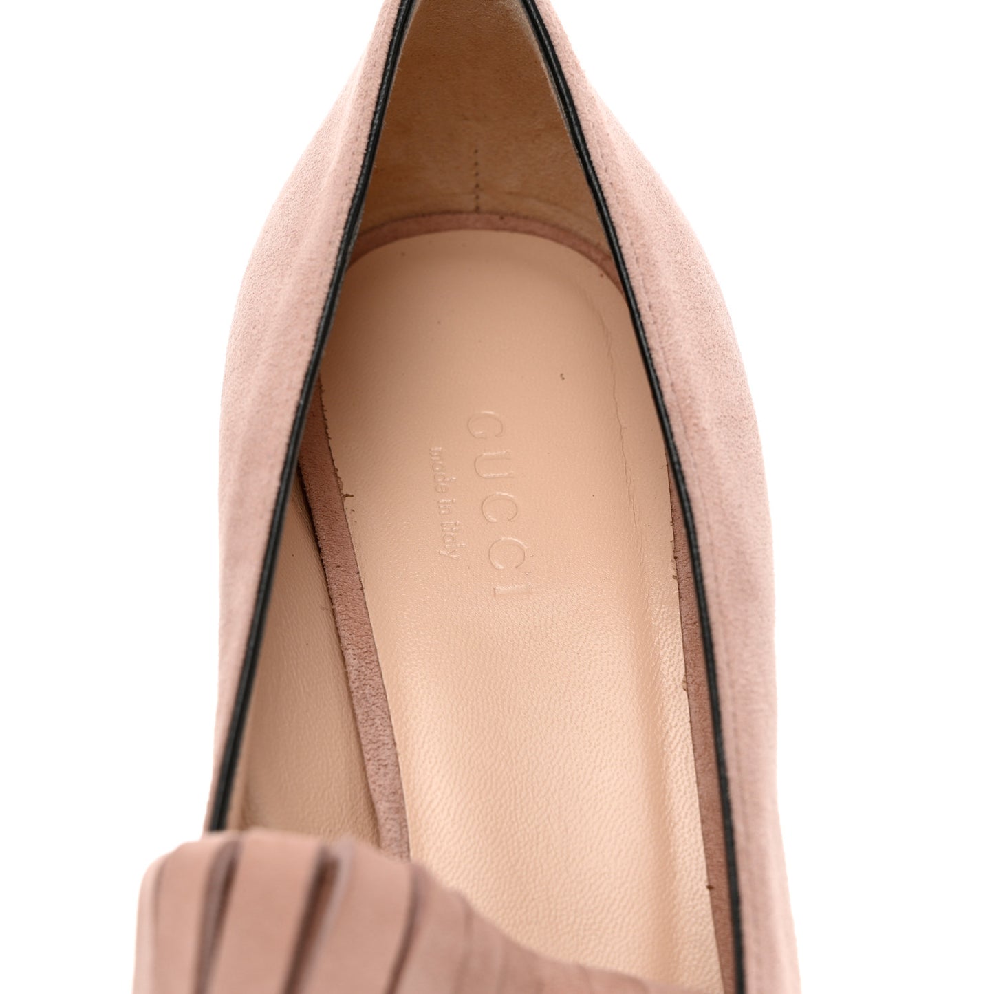 Kid Scamosciato GG Marmont Fringe 50mm Loafer Pumps 36.5 Crystal Pink