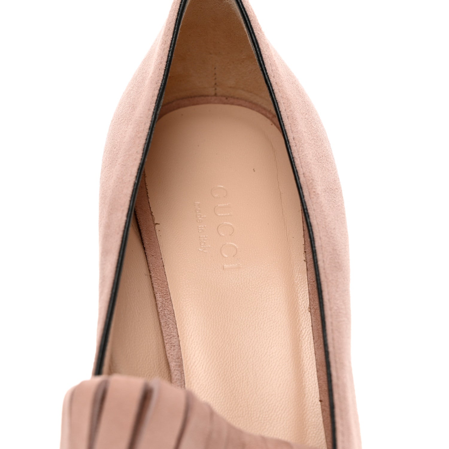 Gucci Kid Scamosciato GG Marmont Fringe 50mm Loafer Pumps 36.5 Crystal Pink 12 of 13