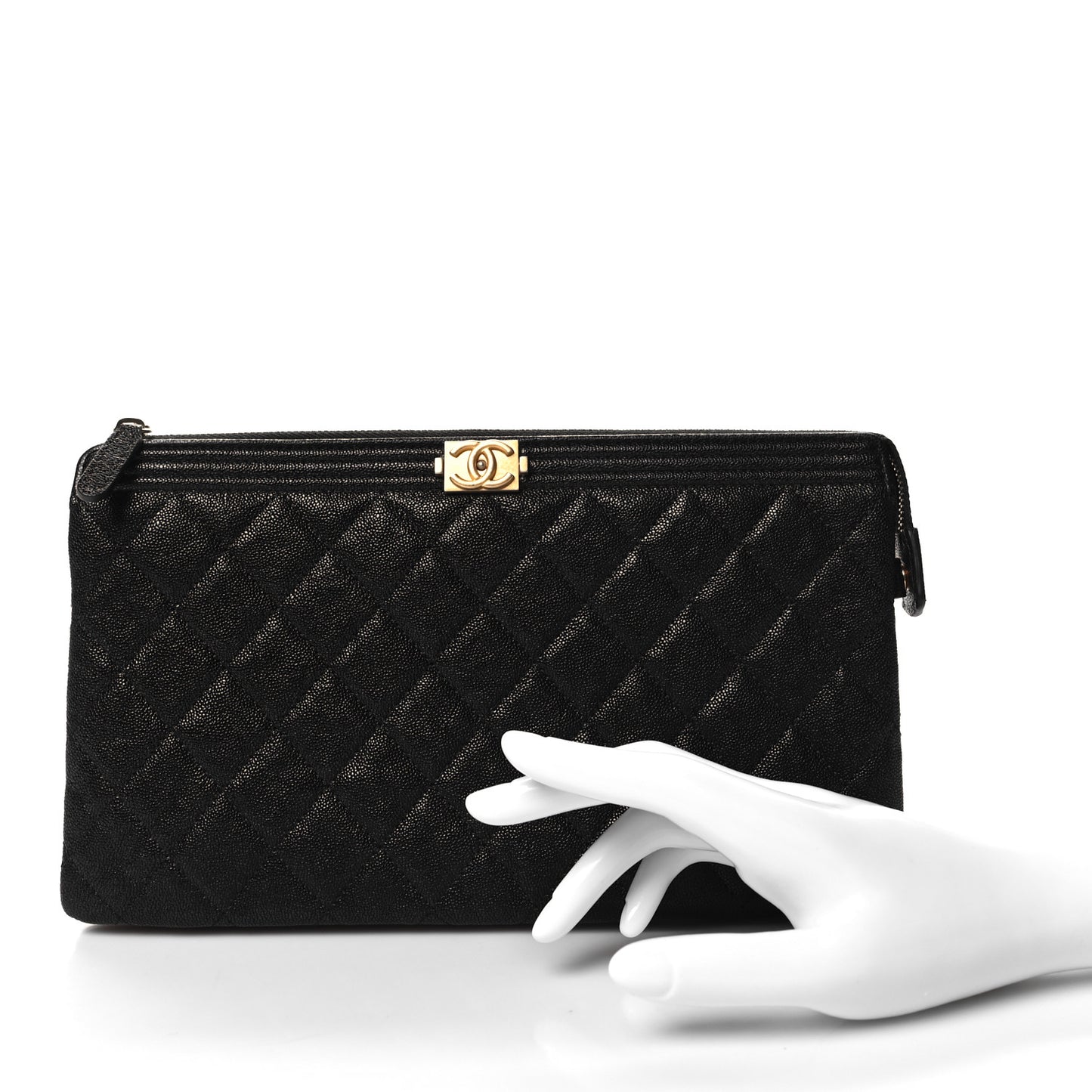 Caviar Quilted Small Zipped Boy Pouch Black