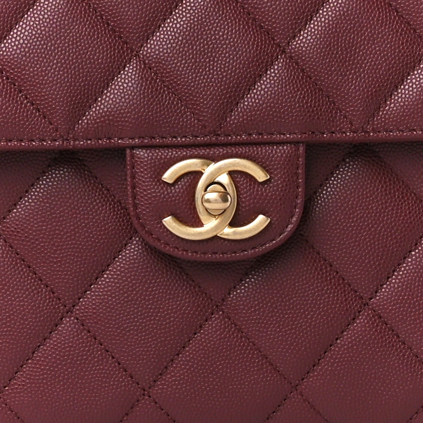 Caviar Quilted Large Top Handle Flap Burgundy