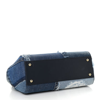 Dolce & Gabbana Calfskin Denim Patchwork Medium Miss Sicily Satchel Blue 4 of 10