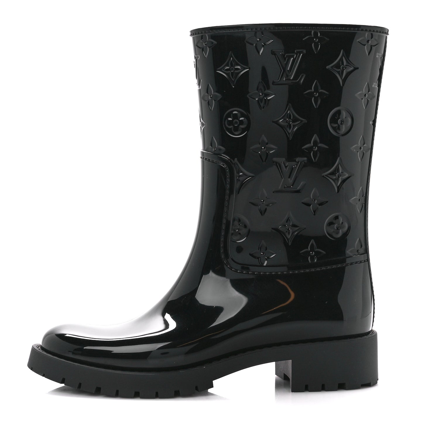 Rubber Embossed Monogram Drops Flat Half Boots 39 Black