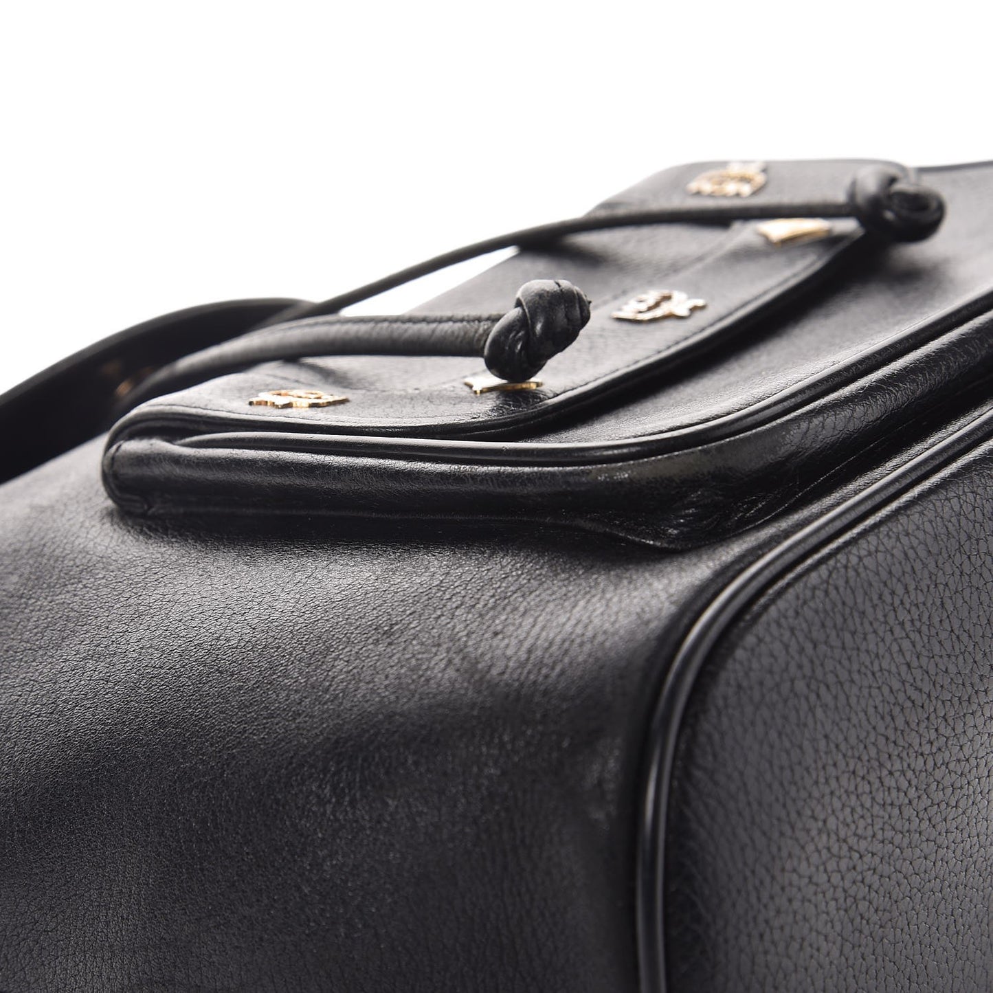 Grained Calfskin Studded Drawstring Backpack Black