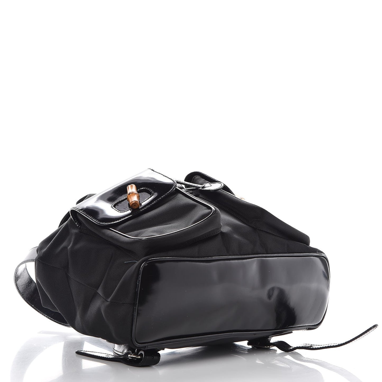 Patent Leather Nylon Bamboo Backpack Black