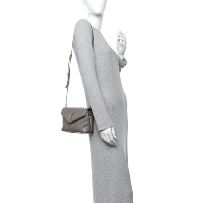 Saint Laurent Calfskin Y Quilted Monogram Toy Loulou Crossbody Bag Greyish Brown 2 of 12