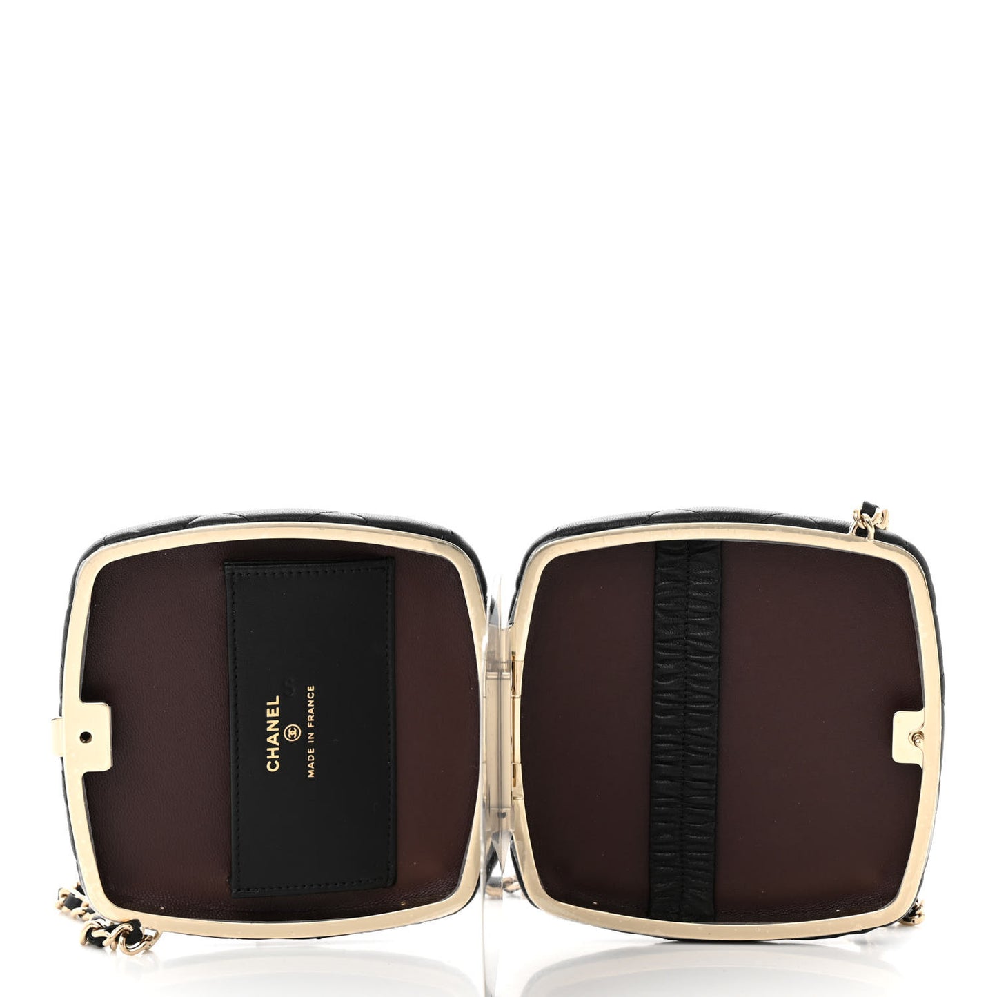 Lambskin Quilted Compact Vanity Case Purse With Chain Black