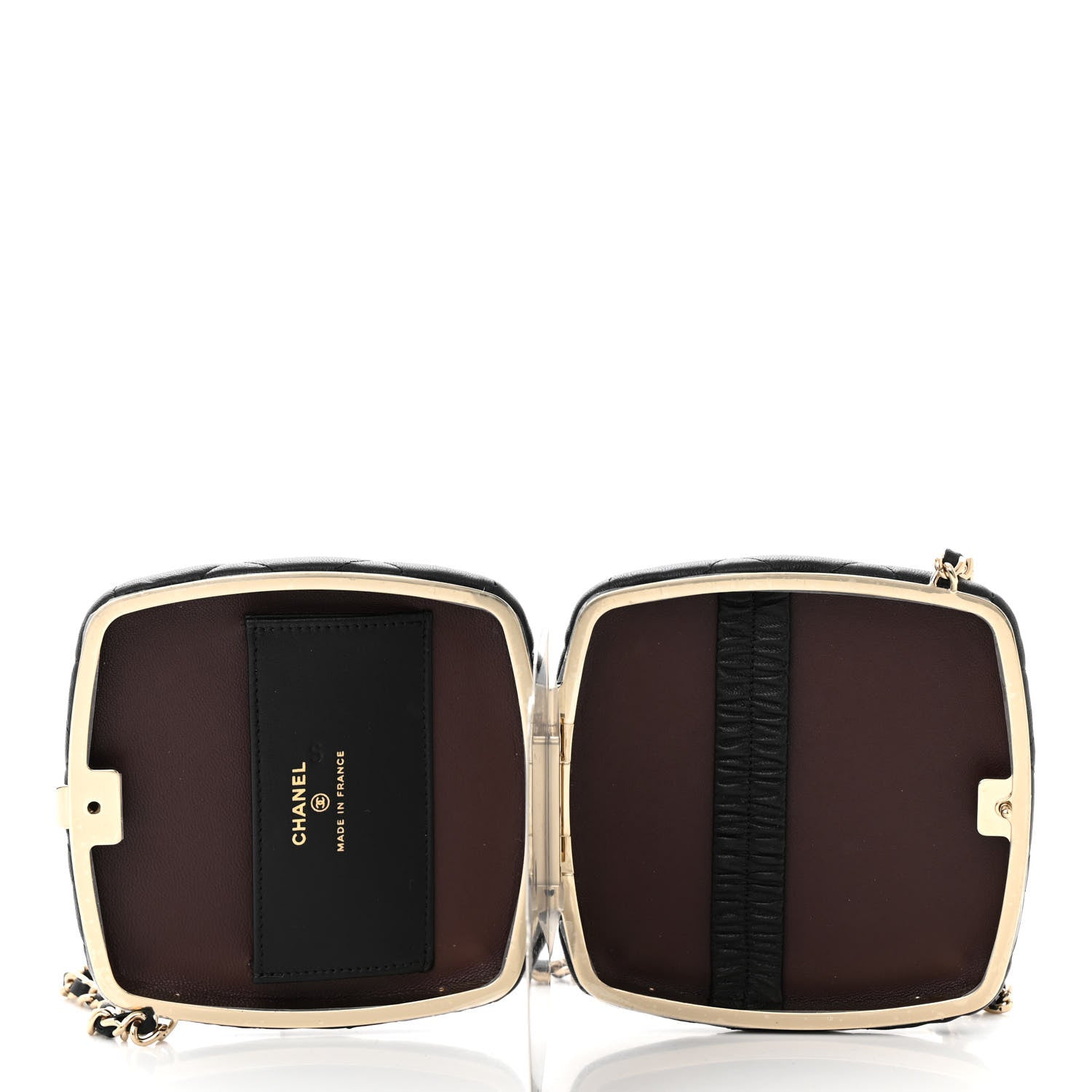 Chanel Lambskin Quilted Compact Vanity Case Purse With Chain Black 5 of 11