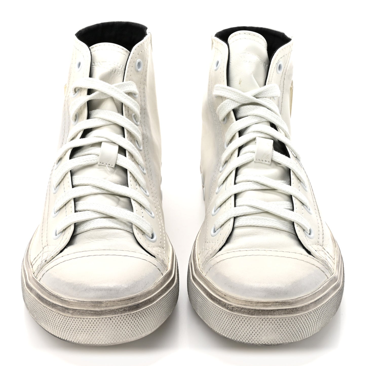 Distressed Calfskin Bedford Logo-Appliqued Hightop Sneakers 40 Optic White