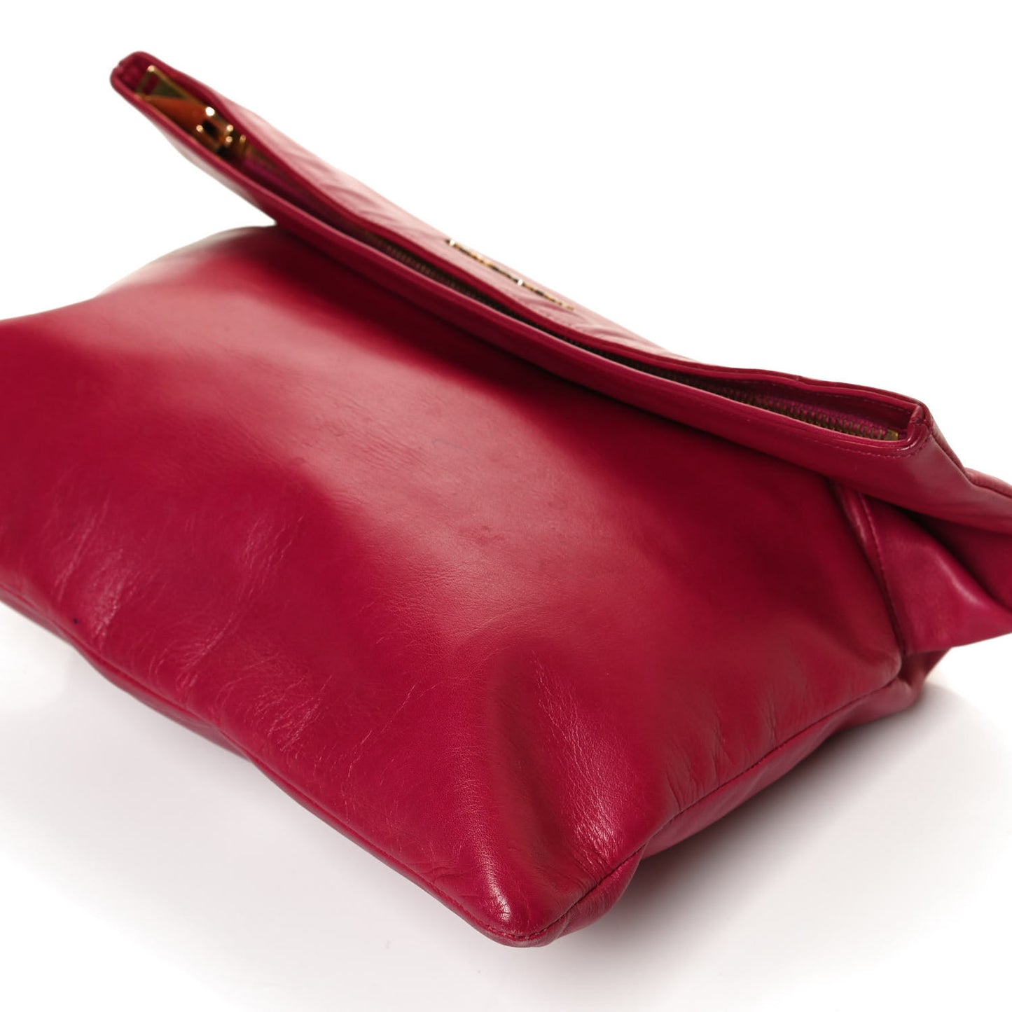 Smooth Calfskin Letters Fold-Over Clutch Fuchsia