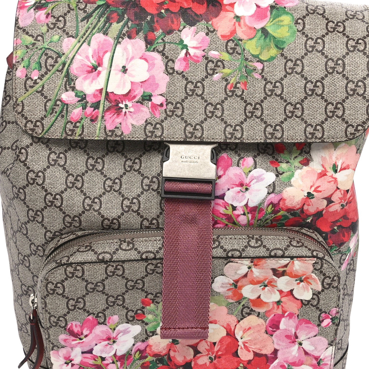 Gucci GG Supreme Monogram Blooms Medium Single Buckle Backpack Beige Multicolor Dry Rose 8 of 10