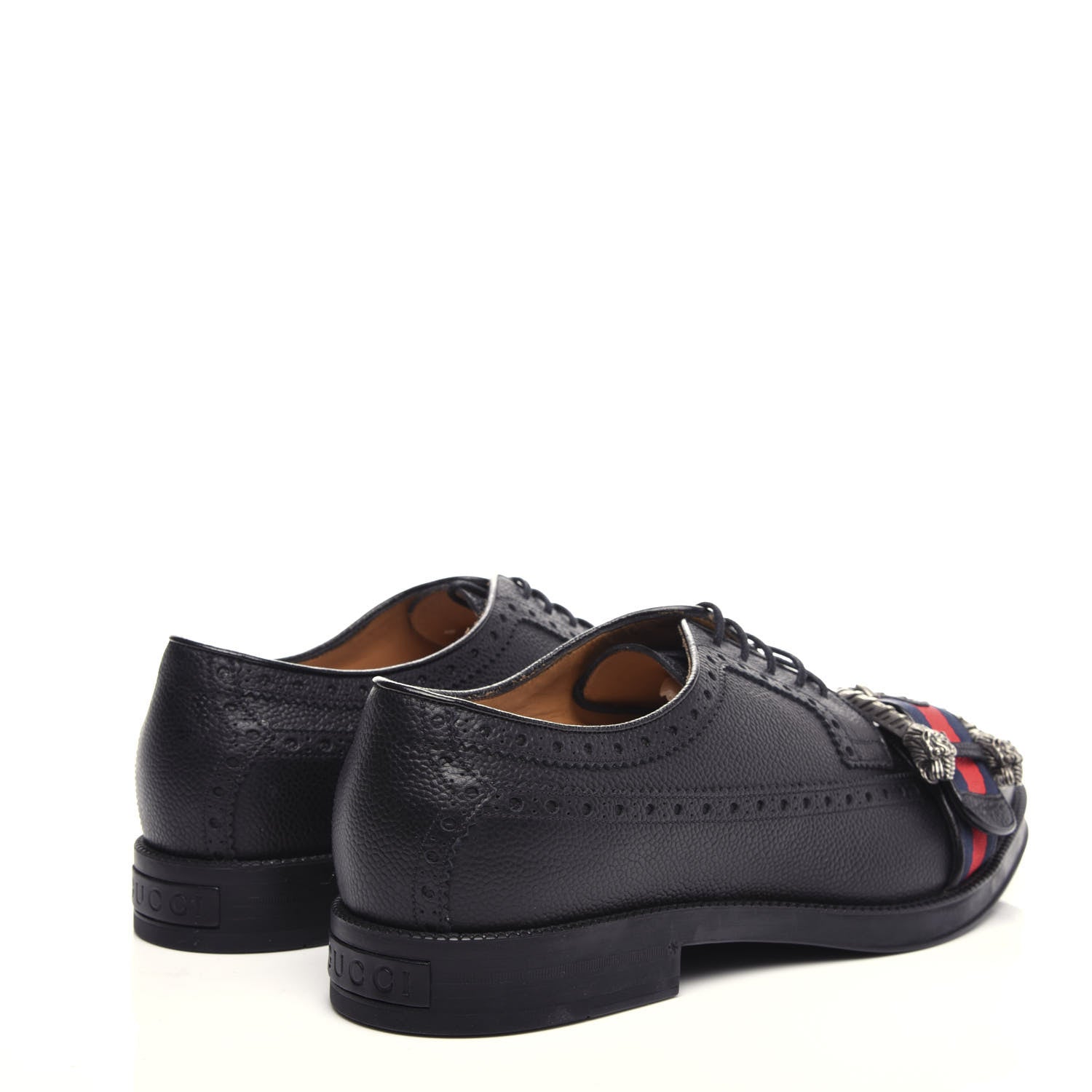 Gucci Calfskin Web Mens Queercore Brogue Derby Loafers 9 Black 4 of 11