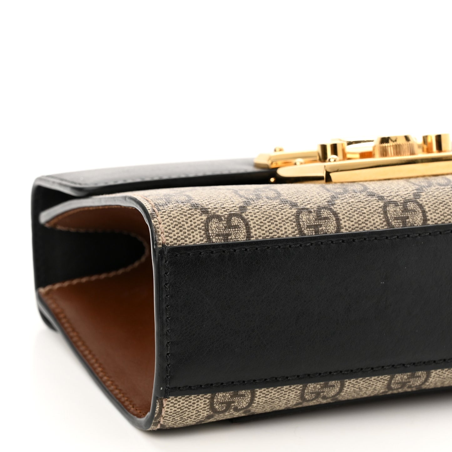 GG Supreme Monogram Calfskin Small Padlock Shoulder Bag Beige Black Cuir