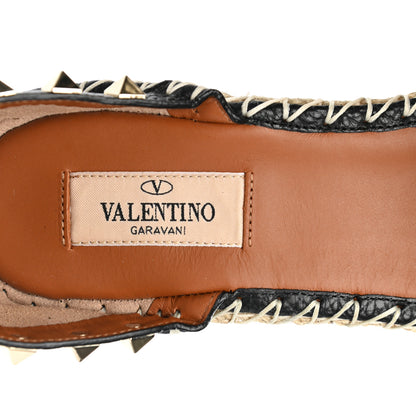 Valentino Garavani Grained Calfskin Rockstud Ankle Strap Espadrille 15/105mm Wedge Sandals 39 Black Light Cuir Natural 7 of 9