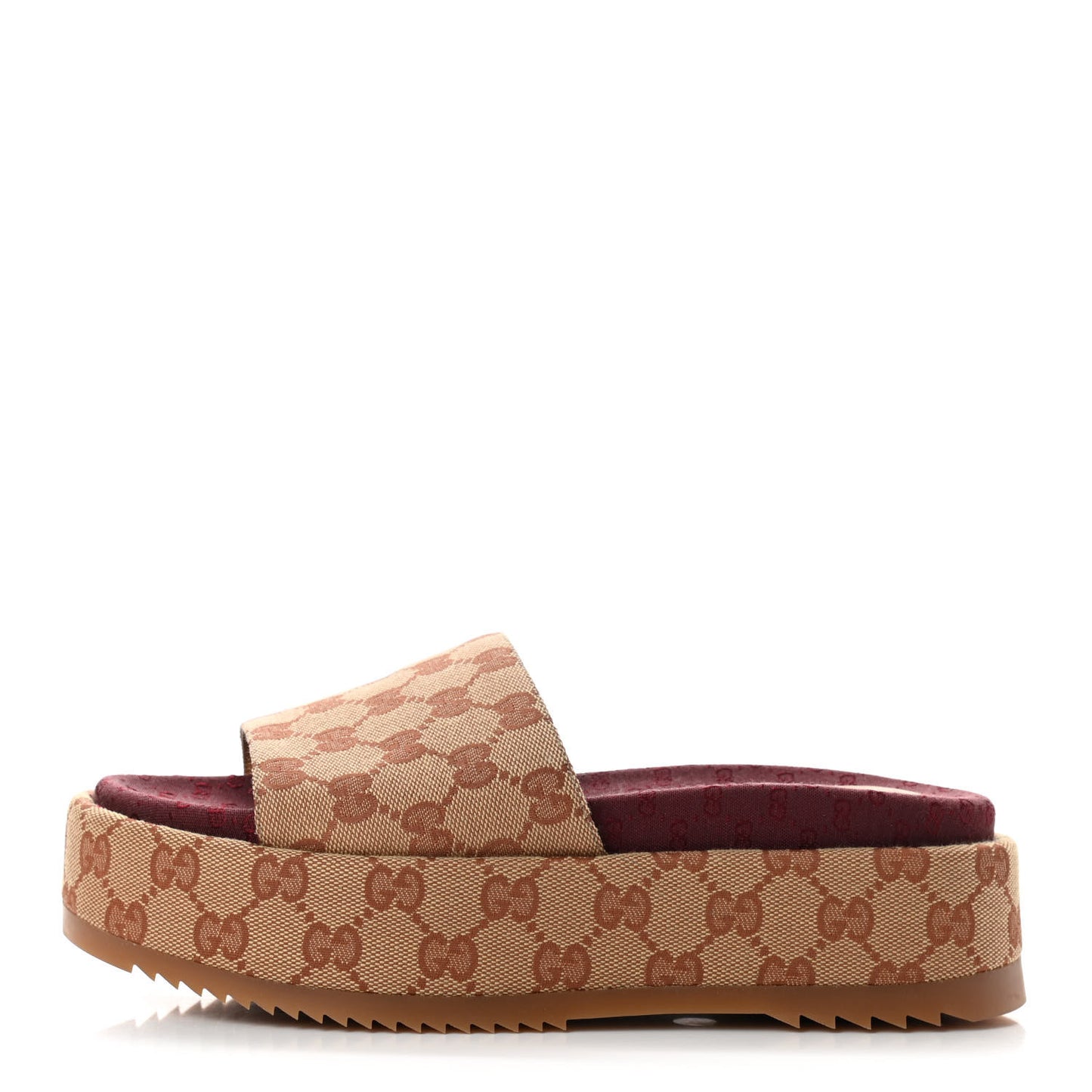 Canvas GG Monogram Angelina Platform Slide Sandals 37 Beige Ruggine