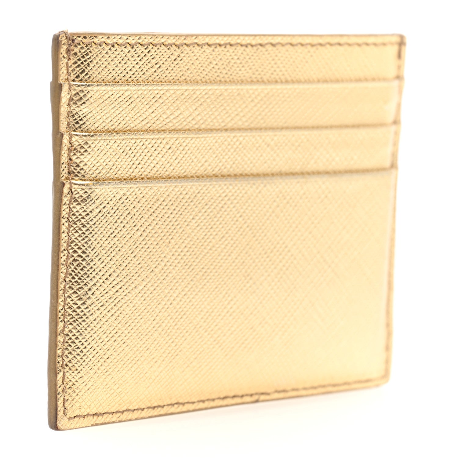 Prada Metallic Saffiano Triangle Card Holder Platino 3 of 8