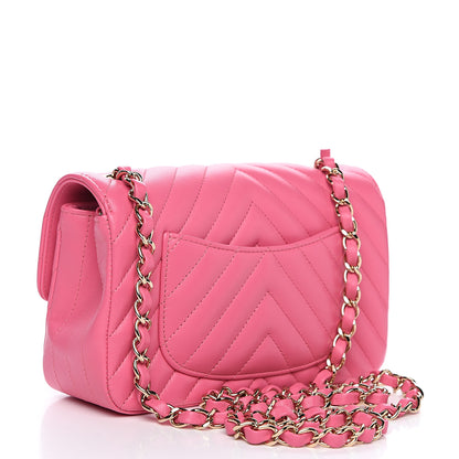 Chanel Lambskin Chevron Quilted Mini Rectangular Flap Pink 2 of 10
