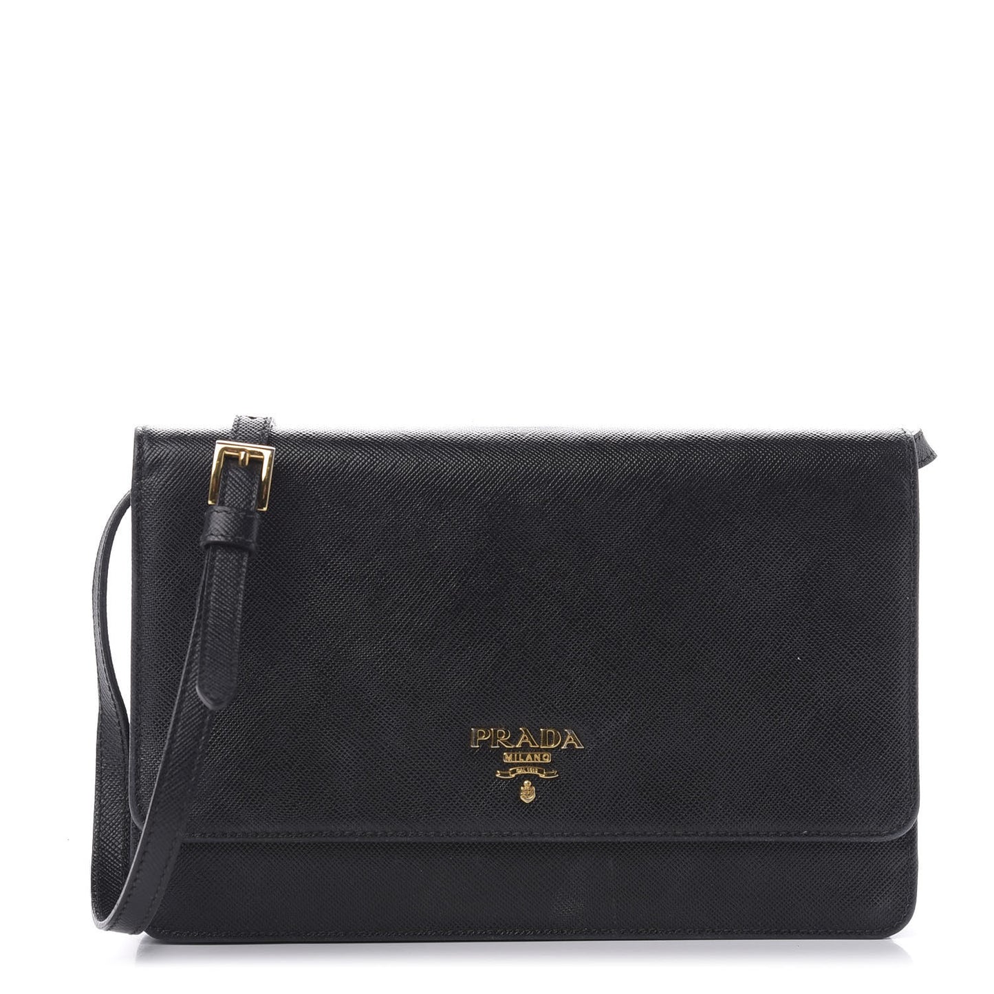 Saffiano Metal Flap Wallet With Strap Black